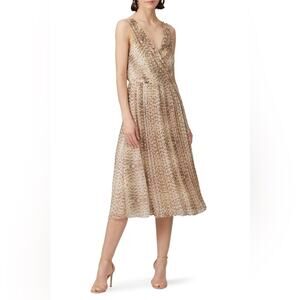 Great Jones Python Ruffle Pleated V Neck Dress in Neutrals Women’s 4